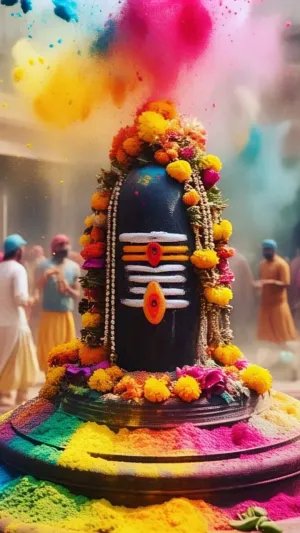 Colorful Shivling Holi Wallpaper – Divine & Vibrant