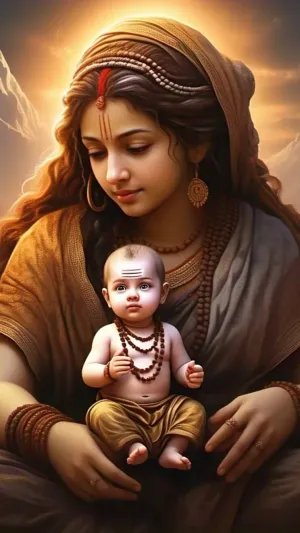 Divine Mother Parvati & Baby Ganesha Wallpaper