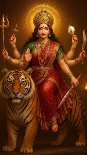 Goddess Durga on Majestic Tiger – A Spiritual Artwork