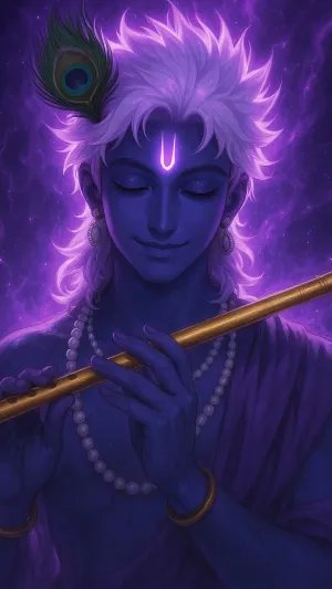 Peaceful Krishna Playing Flute – Divine Purple Aura