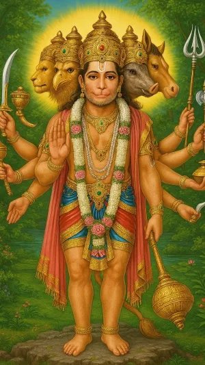 Powerful Panchmukhi Hanuman Wallpaper – Divine Multi-Faced Avatar of Strength