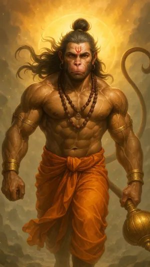 Fierce Lord Hanuman Wallpaper – Powerful Warrior Avatar in Divine Glow