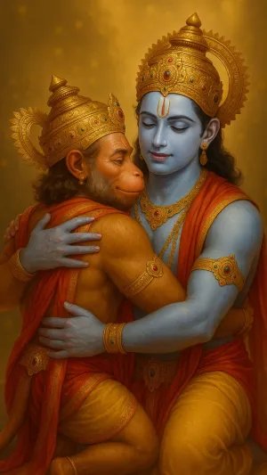 Divine Embrace: Lord Rama and Lord Hanuman’s Eternal Bond of Devotion