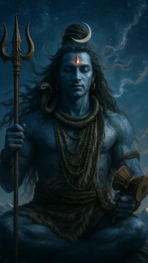Lord Shiva Meditation Artwork – Divine Tranquility in Cosmic Silence