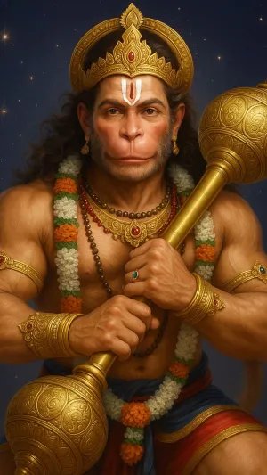 Lord Hanuman Digital Art – Royal Realistic Portrait Holding Gada