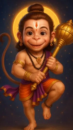 Smiling Bal Hanuman with Gada
