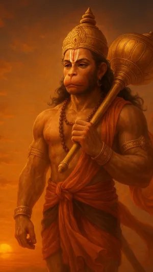 Divine Strength of Lord Hanuman at Sunset