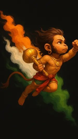 Flying Little Hanuman with Tiranga Flame