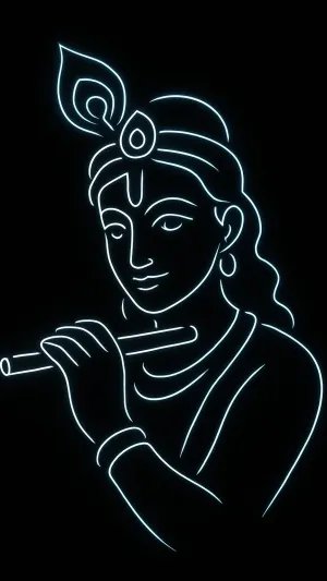 Neon Line Art of Lord Krishna Playing Flute
