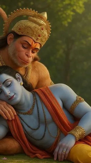 Lord Rama Resting Peacefully with Devoted Hanuman