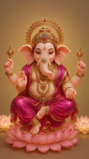 Divine Lord Ganesha on Lotus in Pink Robes