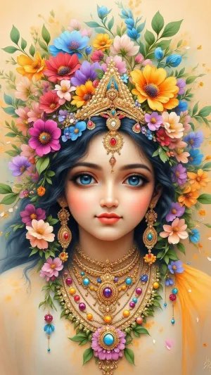 Divine Radha with Floral Crown Mobile Wallpaper