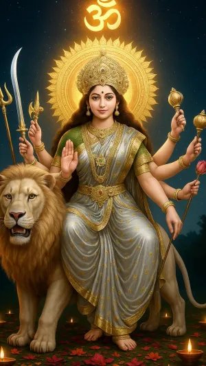 Goddess Durga on Lion at Night