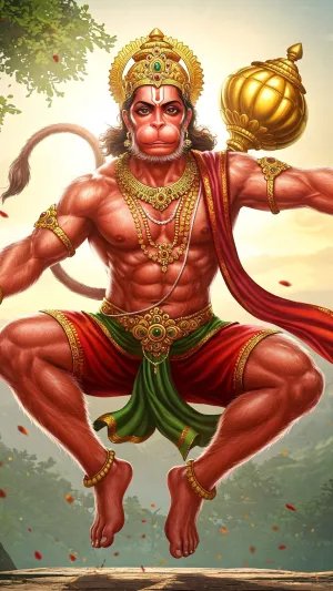 Powerful Lord Hanuman in Jumping Pose with Gada