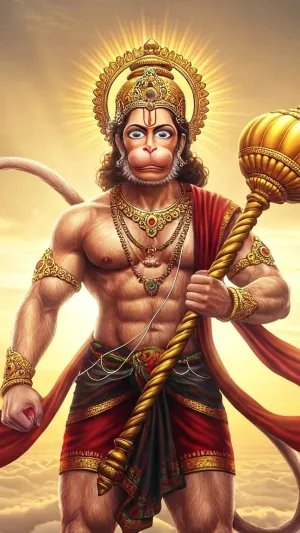 Lord Hanuman Standing Above the Clouds