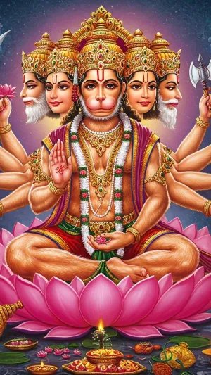 Meditative Panchamukhi Hanuman on Lotus