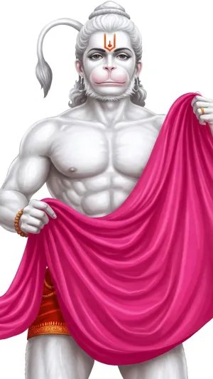 White Hanuman Holding Pink Cloth Illustration
