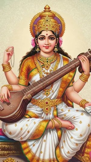 Goddess Saraswati in Divine Grace with Veena