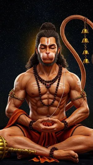 Lord Hanuman in Deep Meditation Under Starry Sky