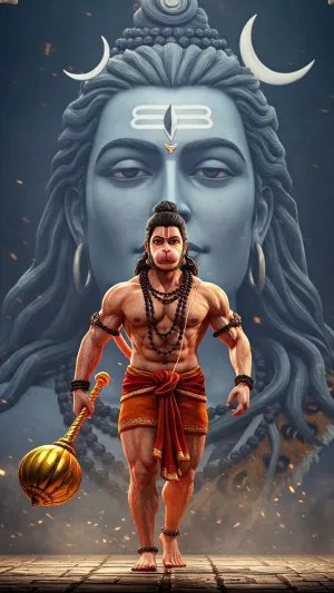 Hanuman With Shiva Background – Powerful Devotional HD Wallpaper