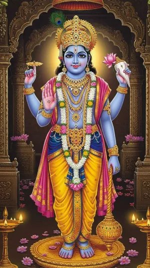 Shri Vishnu Bhagwan HD Wallpaper – Divine and Colorful Darshan