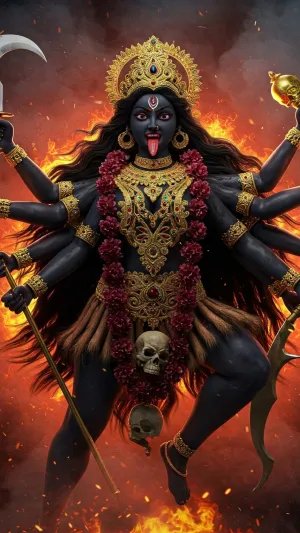 Maa Kali Wallpaper – Fierce Hindu Goddess with Fiery Background