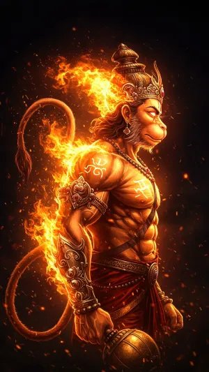 Powerful Hanuman Wallpaper in Fire Aura – Bajrangbali 3D Art