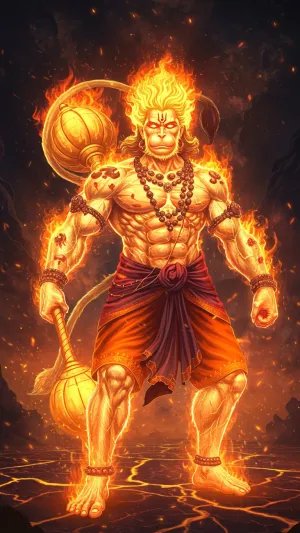 Flaming Warrior Hanuman in 3D Lava Realm