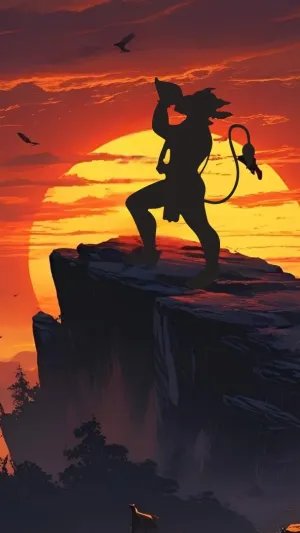 Silhouette of Lord Hanuman at Sunset