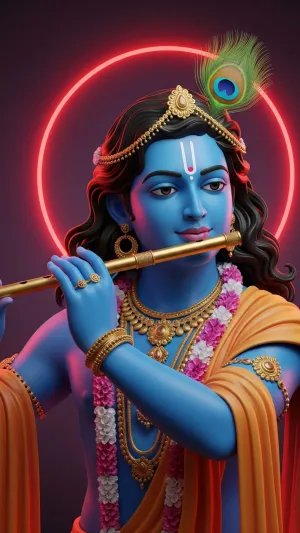 Lord Krishna Playing Flute – Divine 3D HD Wallpaper