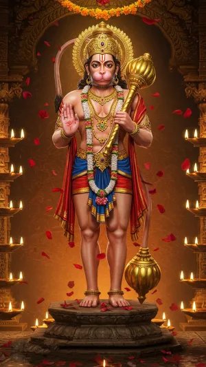 Traditional Lord Hanuman Standing with Blessing – HD Temple Background