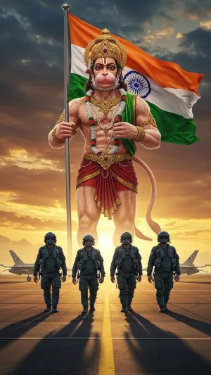 Jai Hanuman with Indian Army and Flag Art