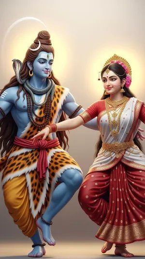 Shiva Parvati Dancing Divine 3D Art Wallpaper