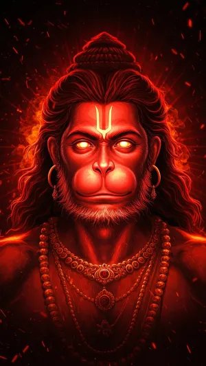 Fiery Hanuman with Glowing Eyes in Red Aura