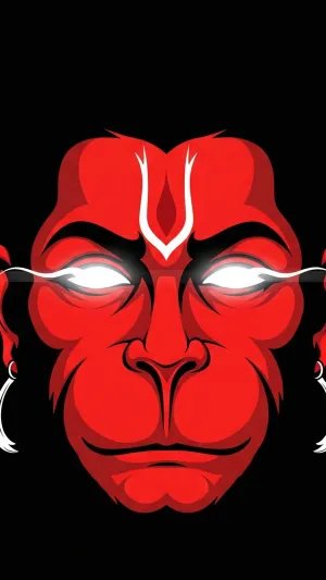Fierce Red Hanuman Vector Art with Glowing Eyes 