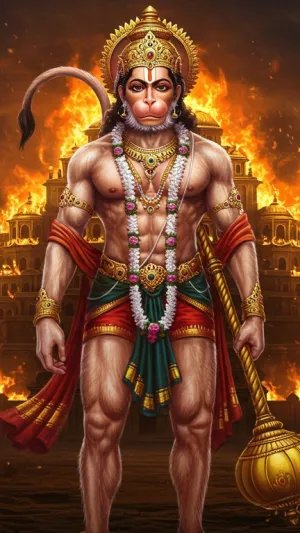 Veer Hanuman Standing Tall Before the Burning Lanka