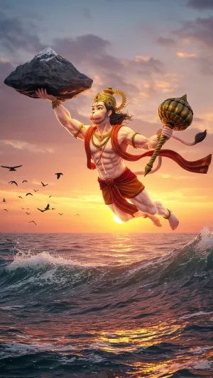 Hanuman Flying with Sanjeevani Mountain