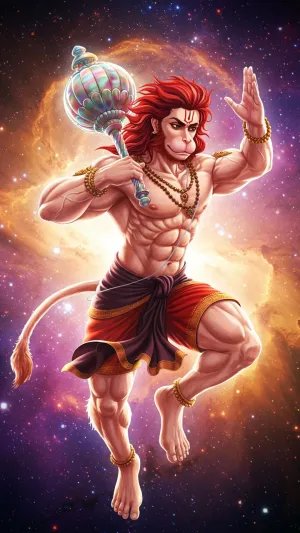 Flying Hanuman in Space With Divine Gada