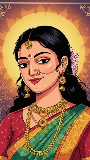 Traditional Indian Woman in Saree with Gold Jewelry