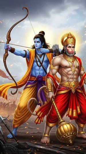 Lord Ram and Hanuman Ready for Battle with Divine Power
