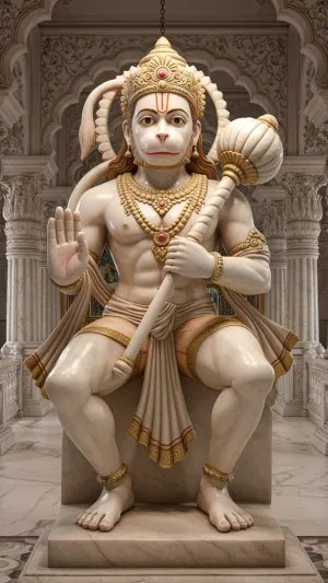 Majestic Seated Hanuman Idol in Marble Temple