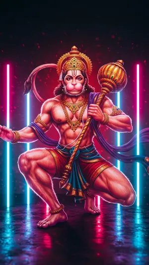 Neon Hanuman Art Mobile Wallpaper