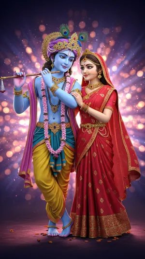 Radha Krishna Divine Love with Glowing Background