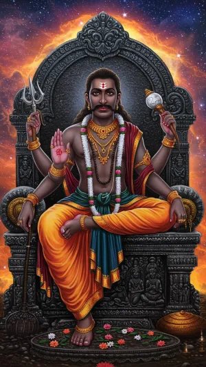 Shanidev Seated on Throne with Divine Aura