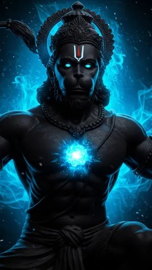 Divine Hanuman with Glowing Blue Energy Core