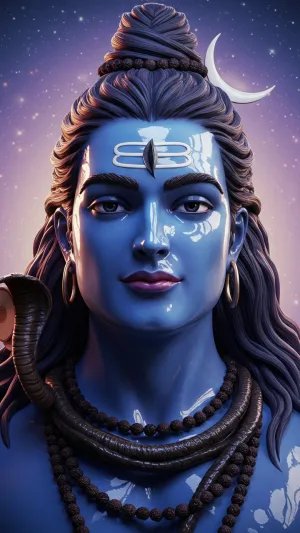 3D Shiva Portrait with Crescent Moon and Rudraksha Mala