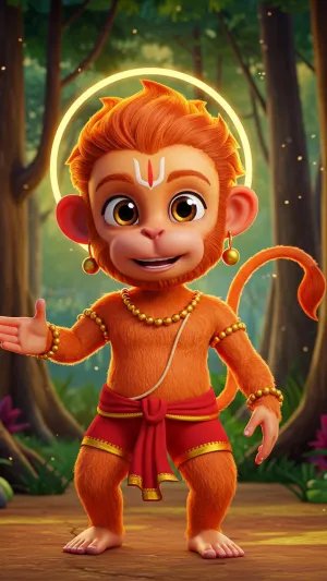 3D Bal Hanuman Blessing Wallpaper – Cute Forest Animation