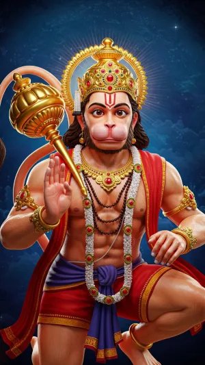 Powerful Hanuman Blessing Pose with Gada and Glowing Aura
