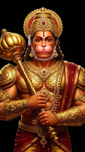 Lord Hanuman in Royal Golden Armor Holding Gada