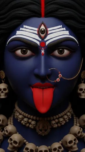 Fierce Kali Mata with Skull Garland and Red Tongue